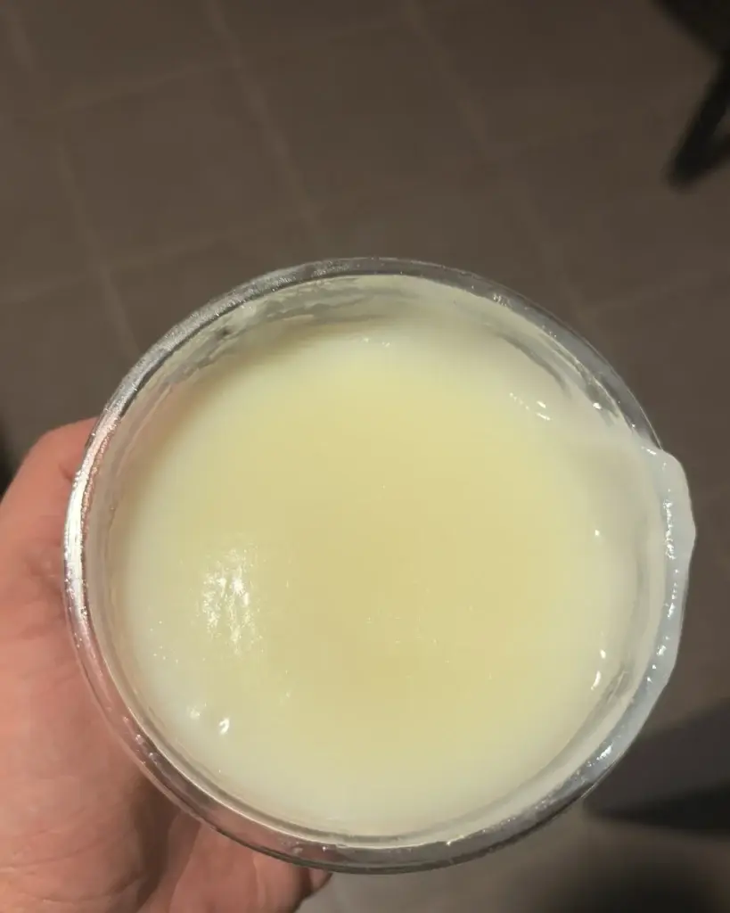 צנצנת זכוכית עם ביף טאלו מוצק, מוכנה לאחסון במקרר