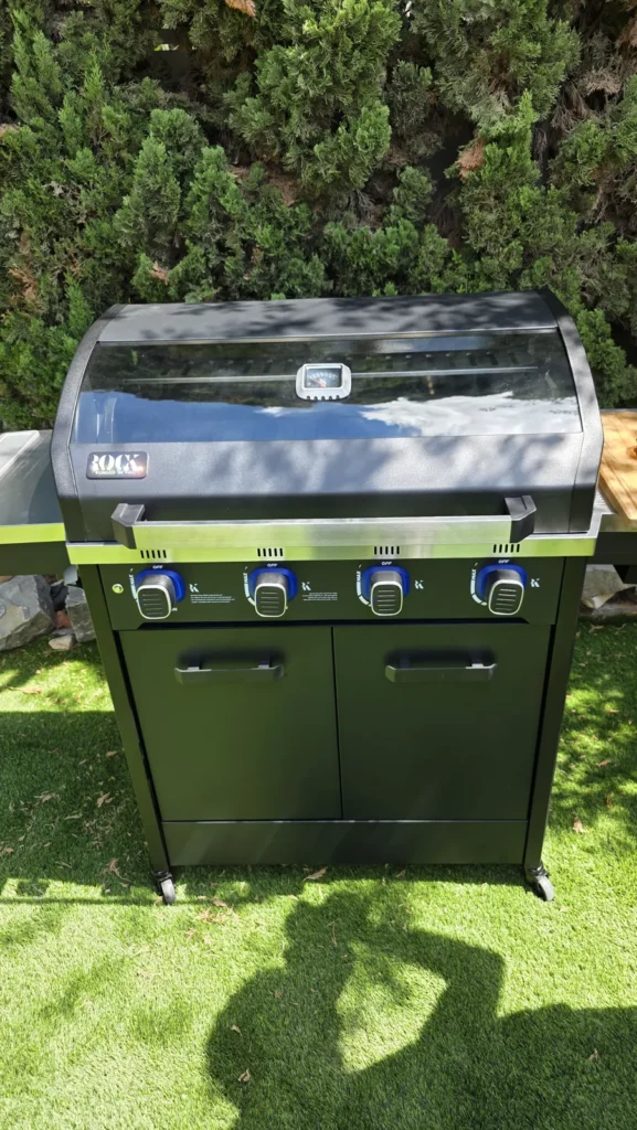 ארבעת כפתורי ההדלקה עם תאורת LED כחולה ושתי דלתות תאי האחסון בגריל THE ROCK של שבירו